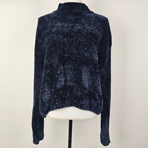 Sanctuary Womens Sweater Blue Long Sleeve High Neck Chenille Mockneck Size XL